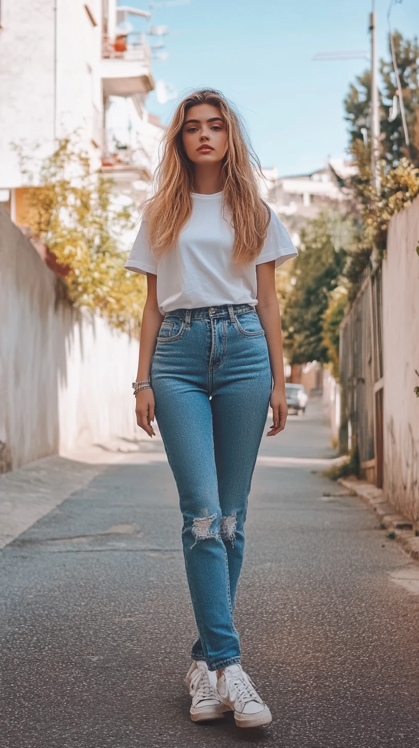 Effortlessly Chic: The Casual Elegance of High-Waisted Jeans and a Classic Tee