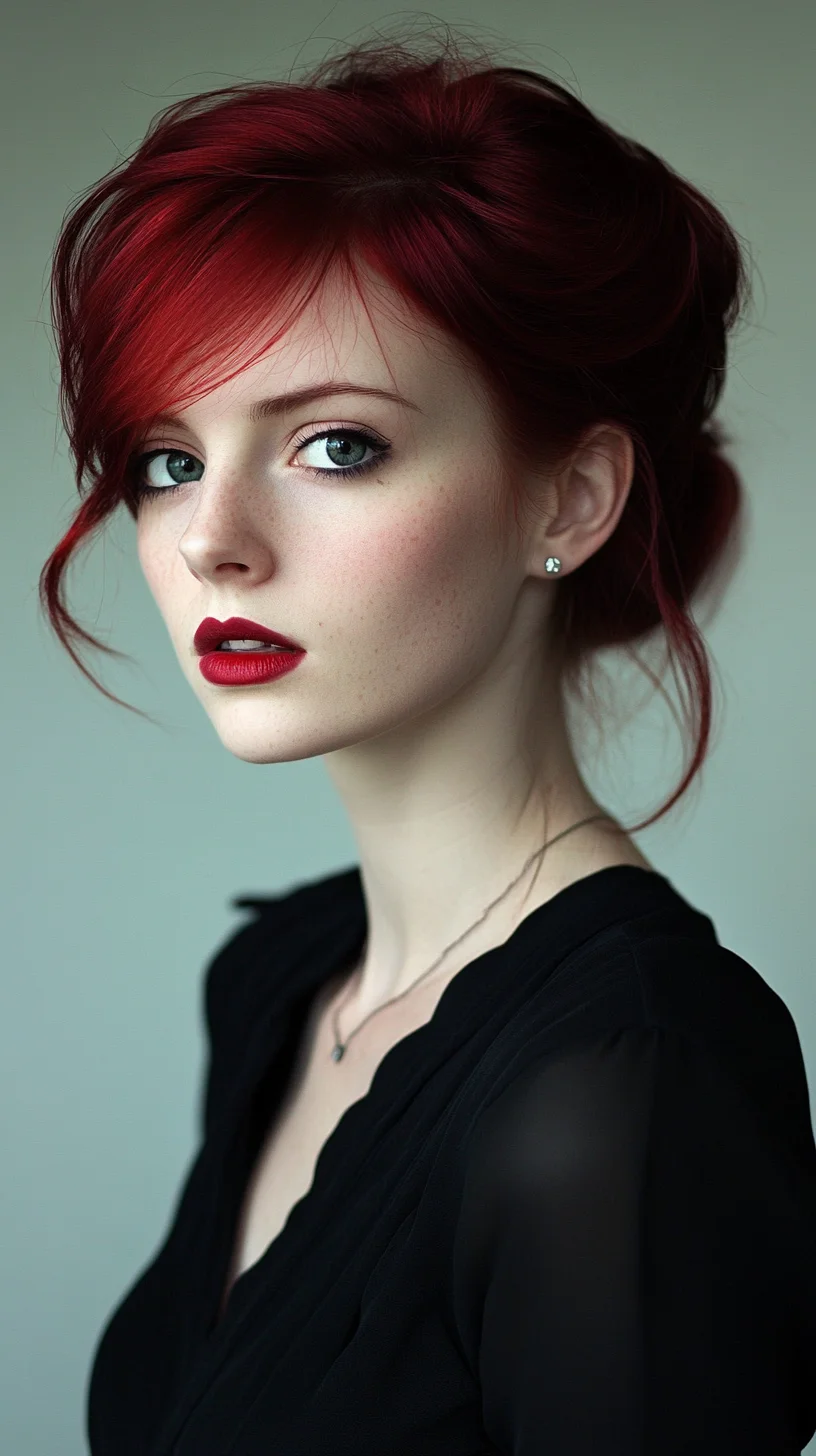 Effortlessly Chic: The Elegant Low Bun with Vibrant Red Highlights