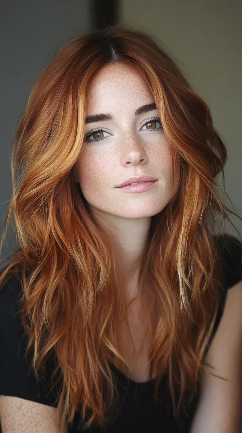 Effortlessly Chic: The Luscious Layered Waves with Warm Copper Highlights