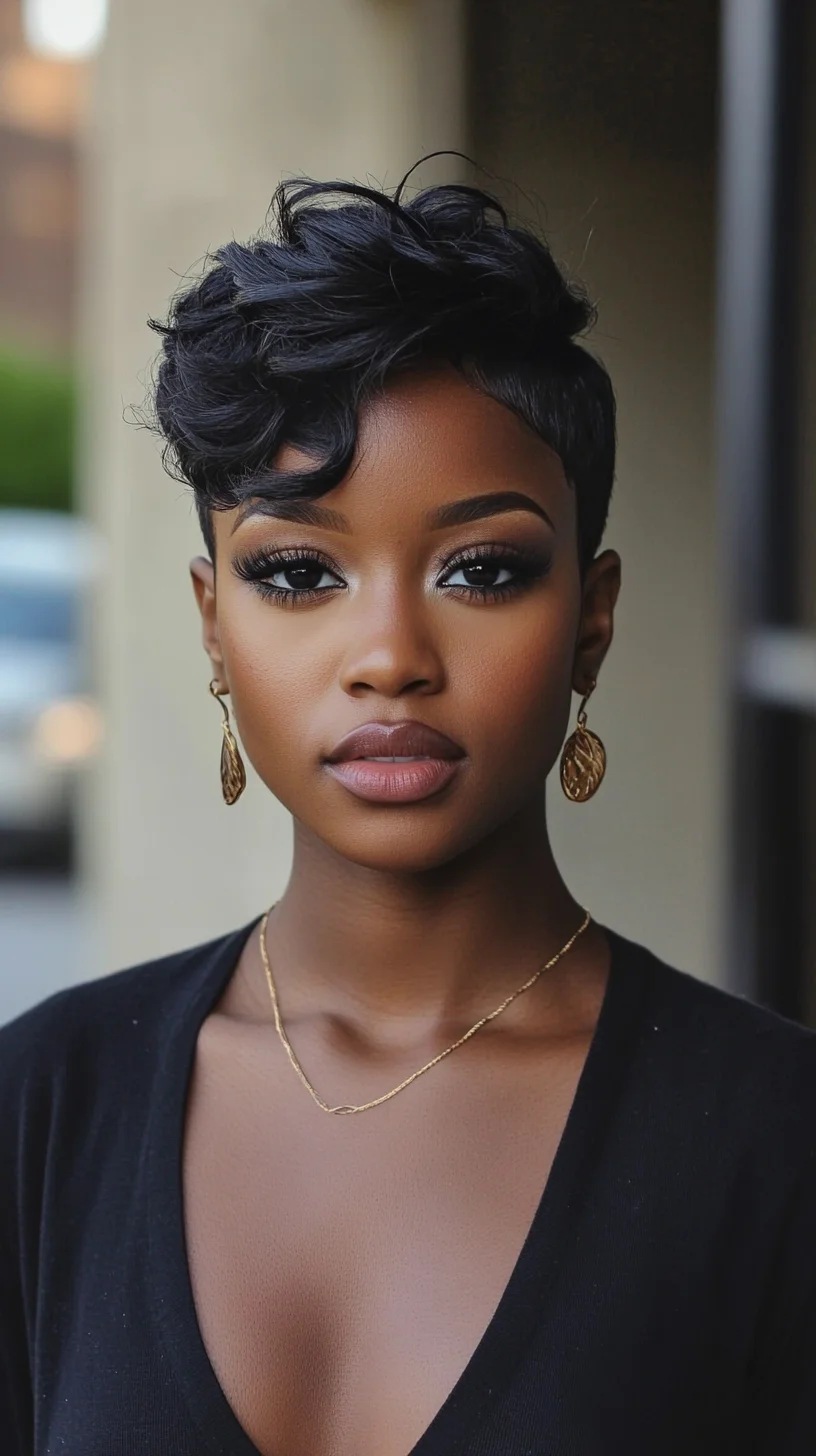 Effortlessly Chic: The Modern Pixie with Soft Curls and Sleek Edges