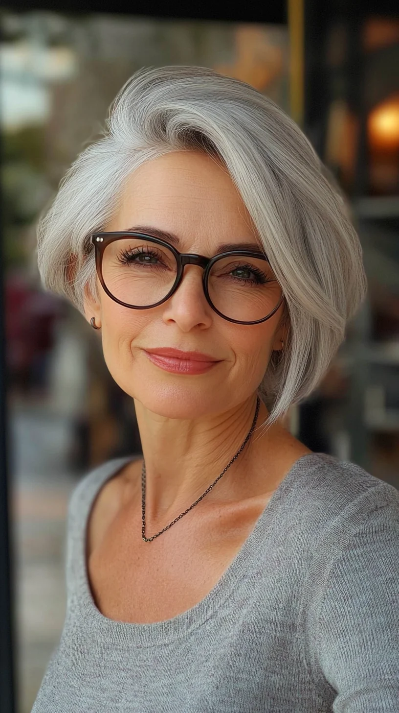Effortlessly Chic: The Modern Silver Bob with Side-Swept Elegance