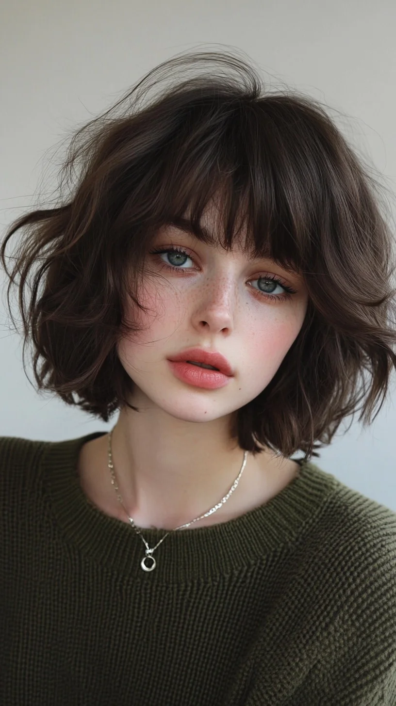 Effortlessly Chic: The Modern Wavy Bob with Bangs