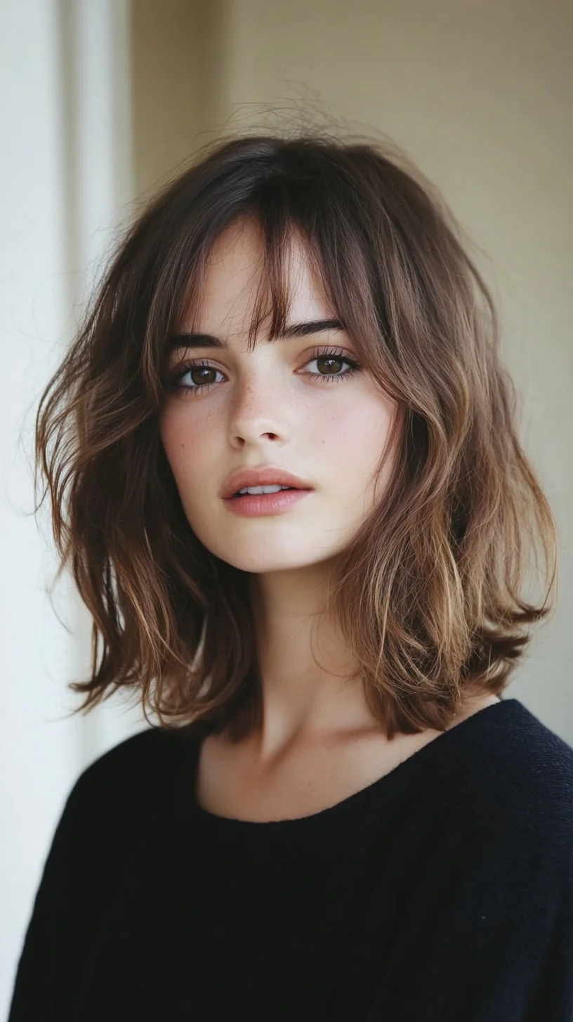 Effortlessly Chic: The Natural Textured Lob with Soft Bangs