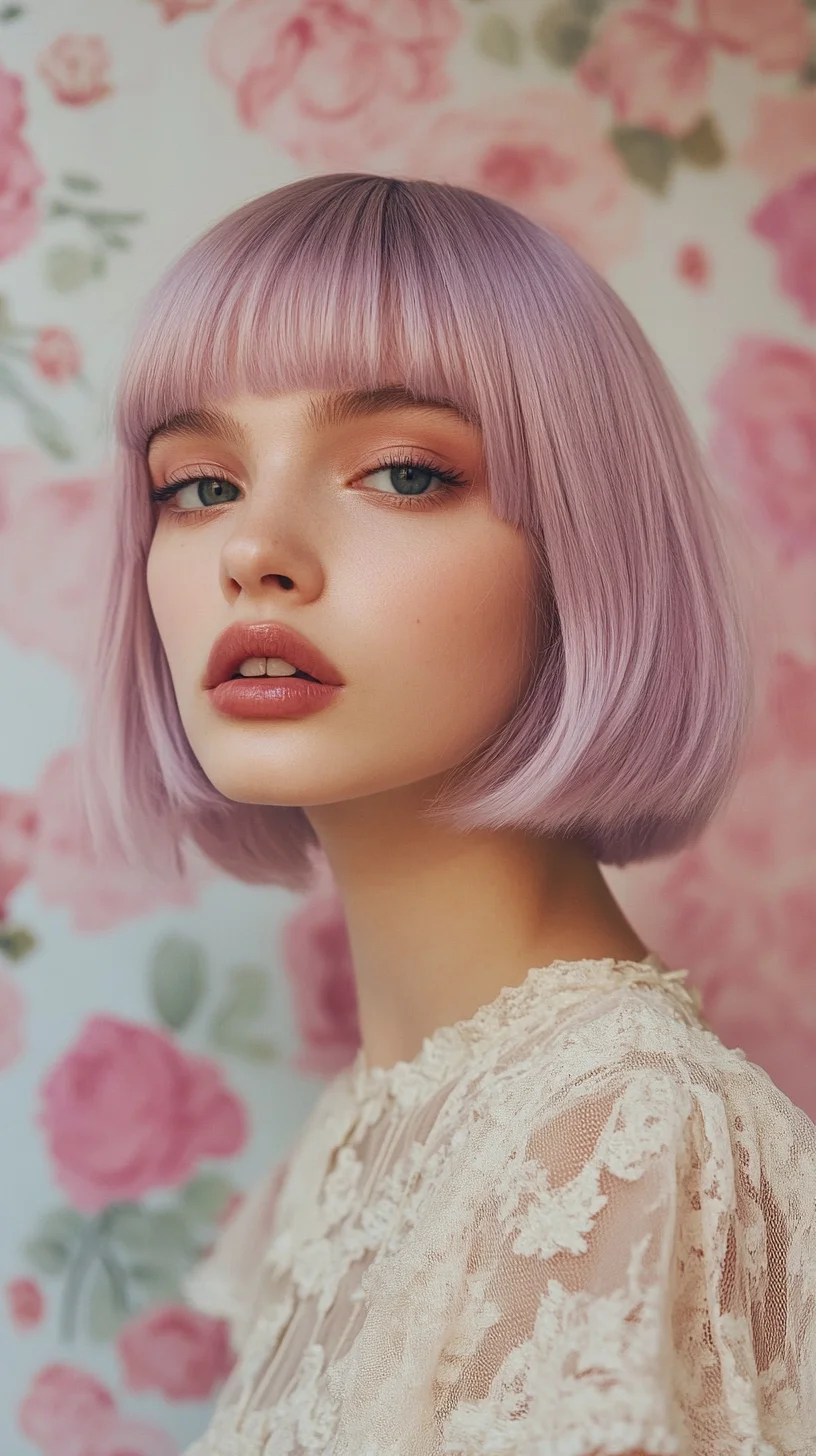 Effortlessly Chic: The Pastel Bob with Eye-Catching Bangs