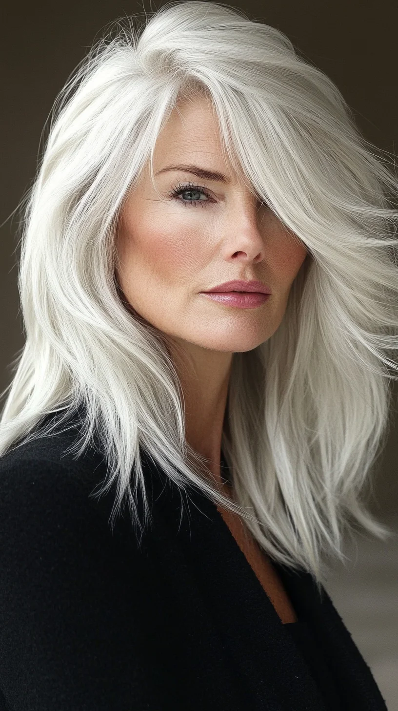 Effortlessly Chic: The Stunning Long Layered Silver Blonde Hairstyle