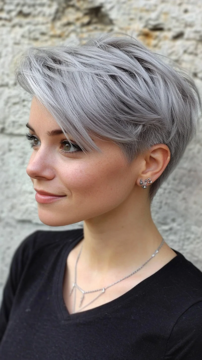 Effortlessly Chic: The Textured Silver Pixie Cut for a Modern Twist