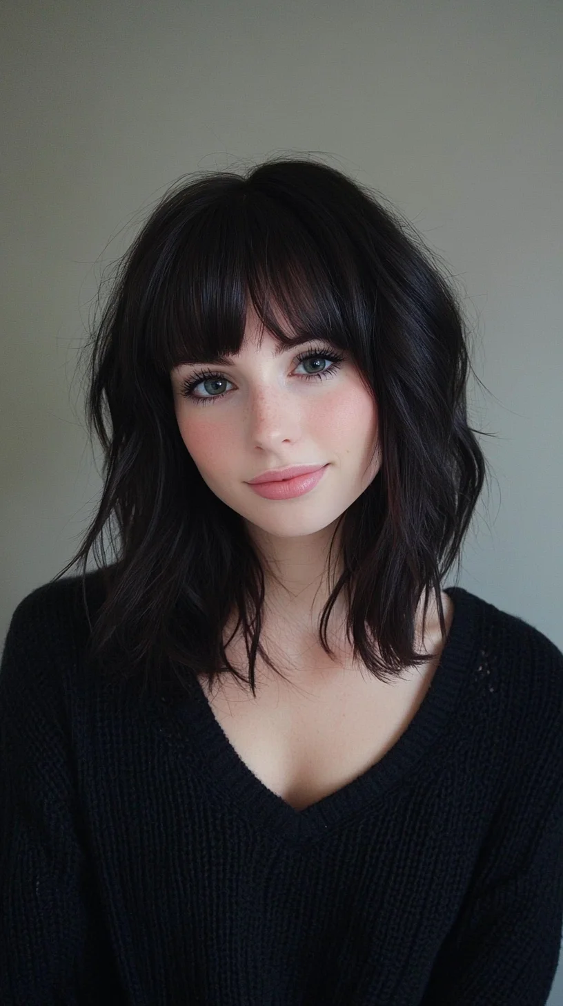 Effortlessly Chic: The Tousled Lob with Flirty Bangs for a Soft, Textured Vibe