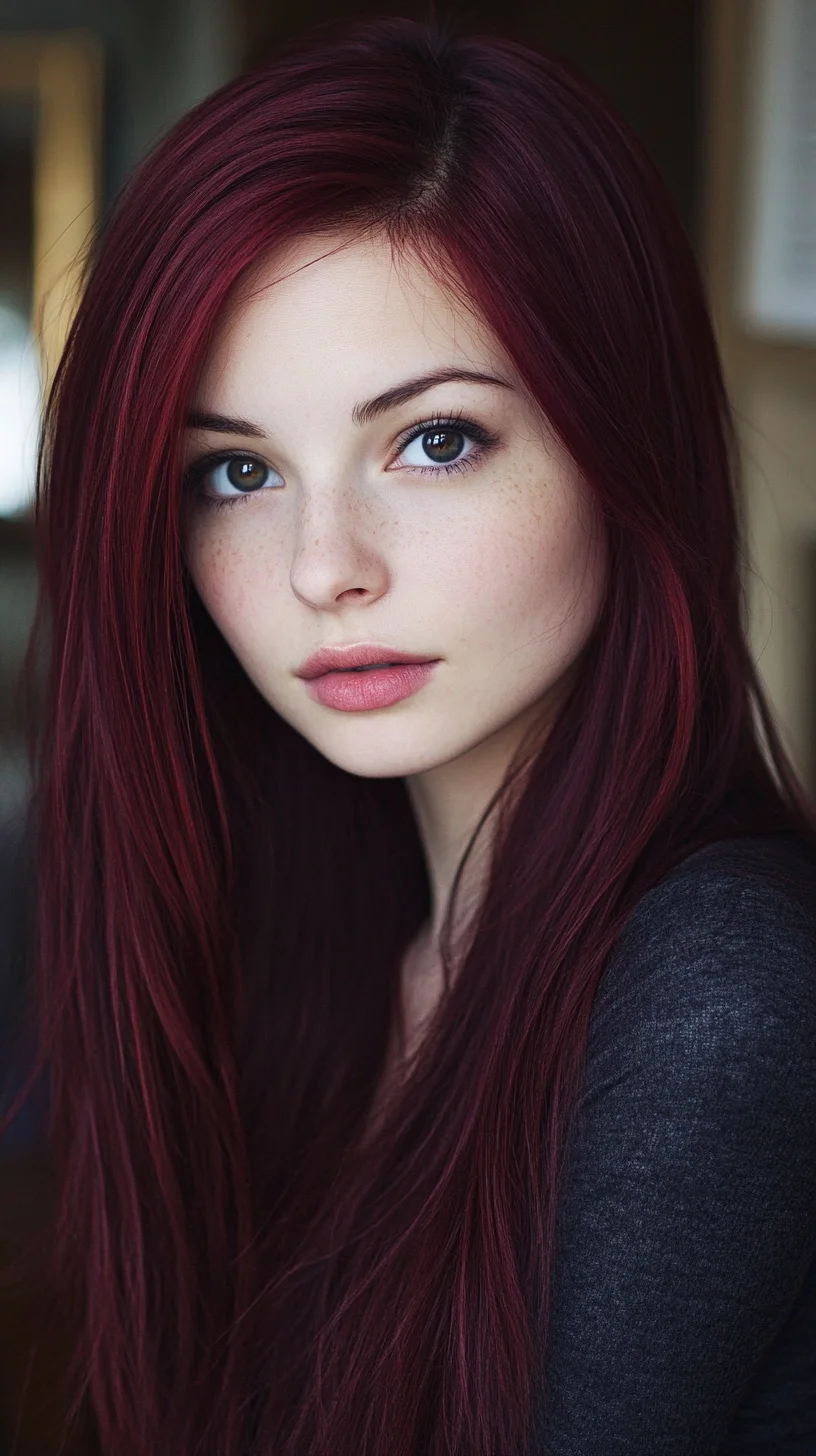 Effortlessly Elegant: Embrace the Allure of Long, Deep Burgundy Locks