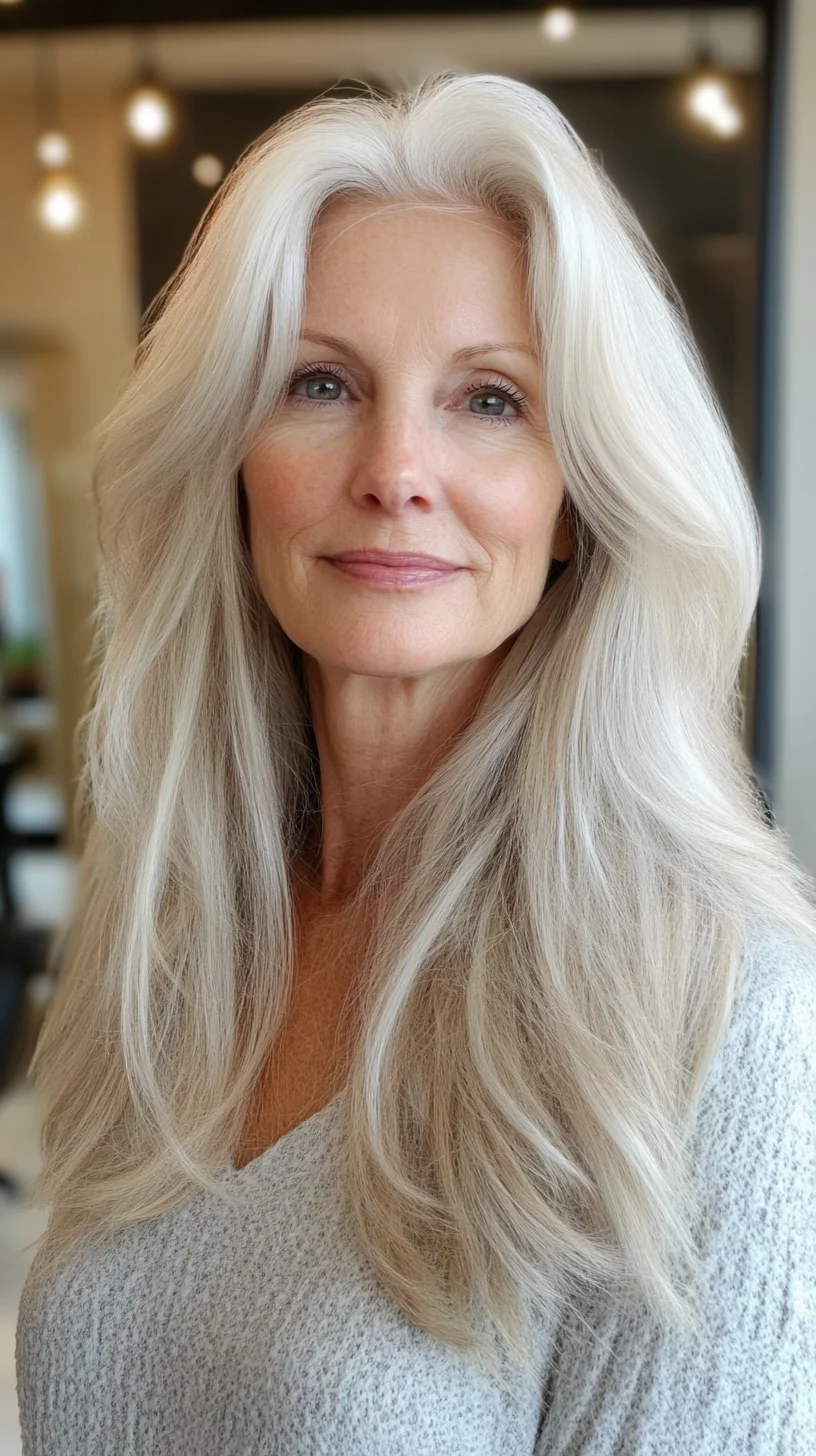 Effortlessly Elegant: The Timeless Long Layered Hairstyle for Silver Tresses