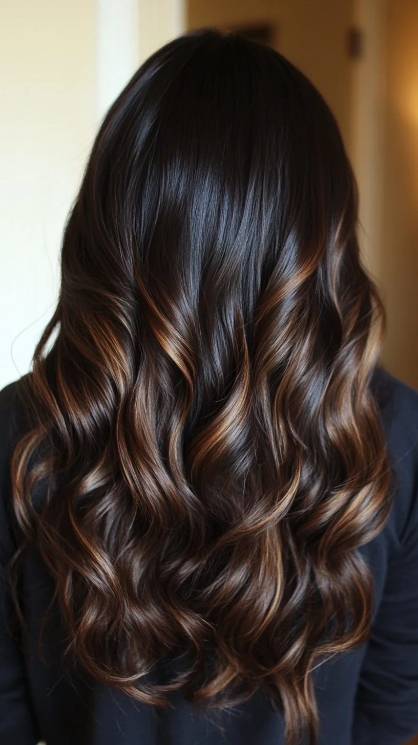 Effortlessly Glamorous: Cascading Curls with Rich Honey Highlights