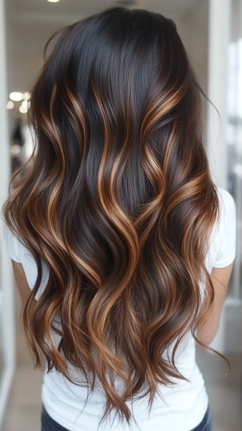 Effortlessly Glamorous: Rich Waves with Enchanting Caramel Highlights
