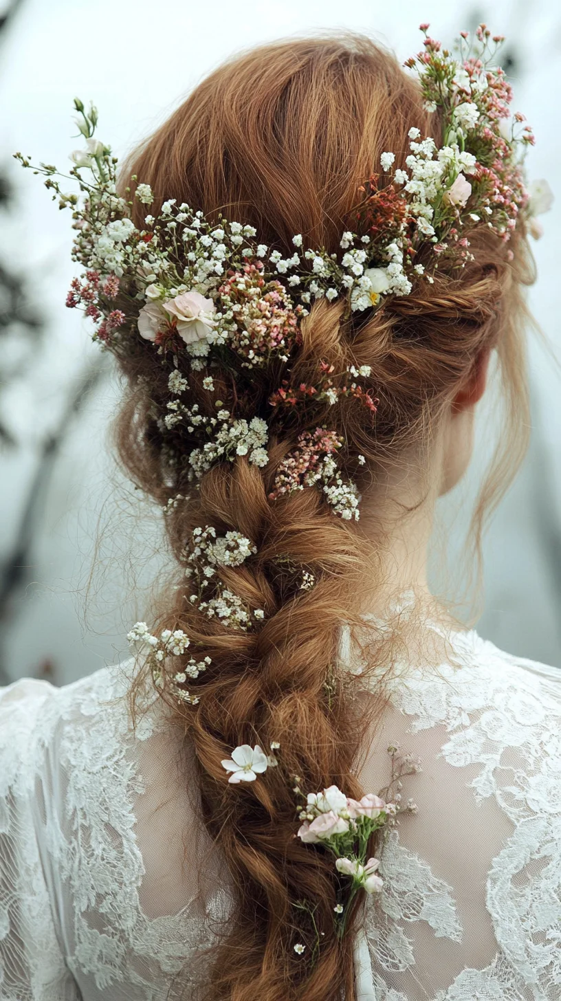 Effortlessly Romantic: A Braided Updo Adorned with Wildflowers