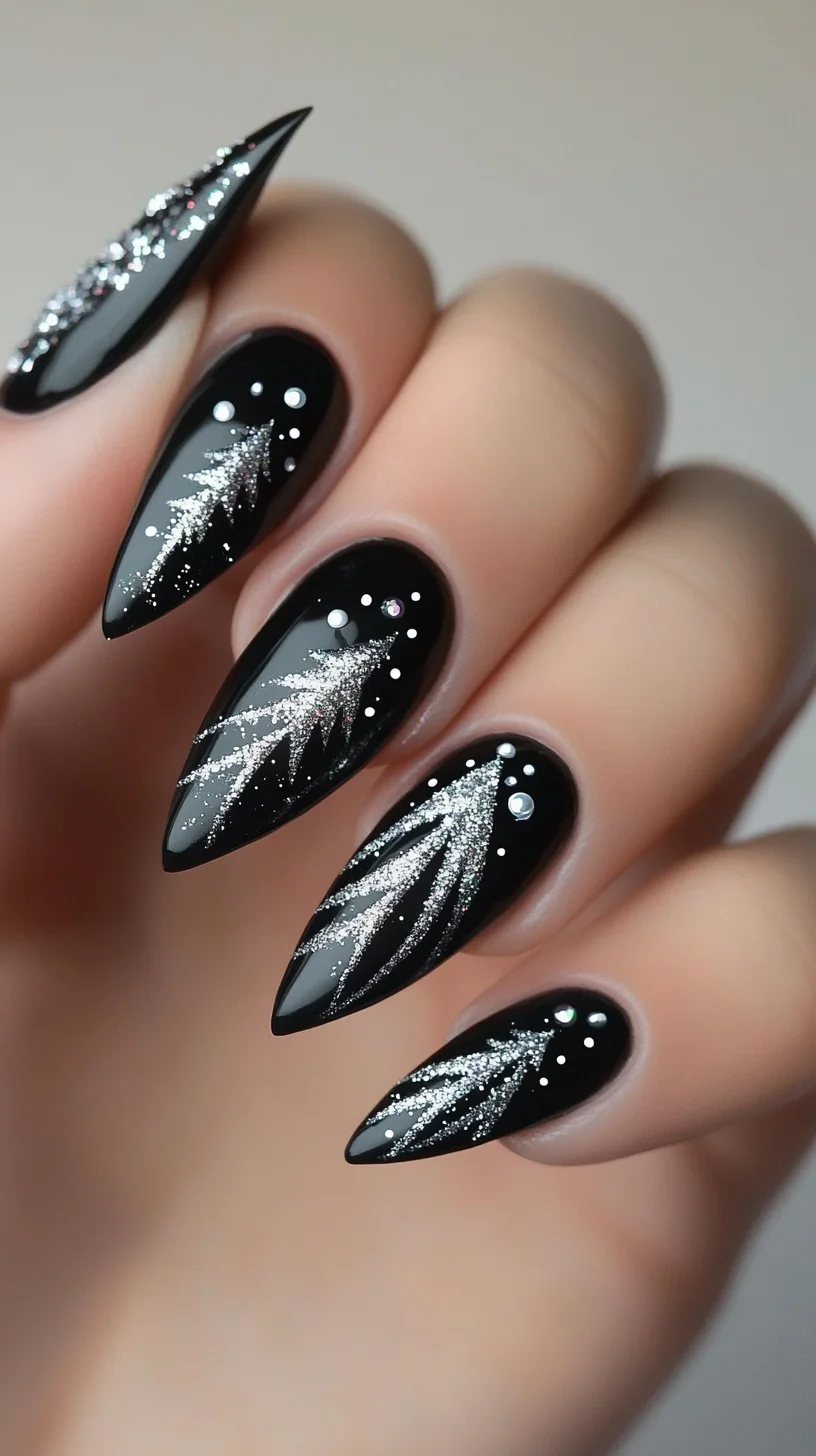 Elegant Black and Silver Leaf Design: A Striking Twist on Classic Nail Art
