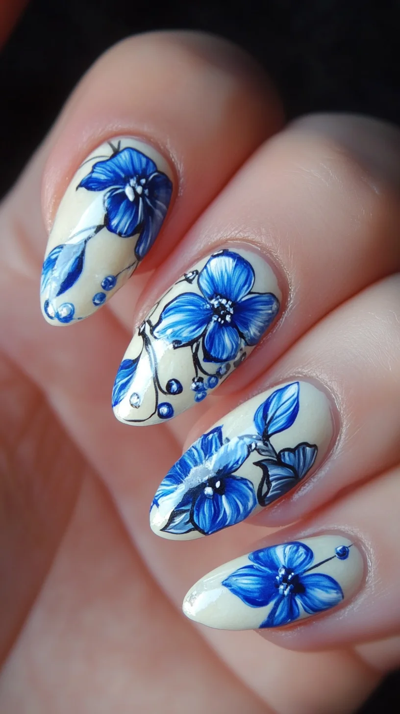 Elegant Floral Elegance: Blue Blossom Nail Art for Every Occasion