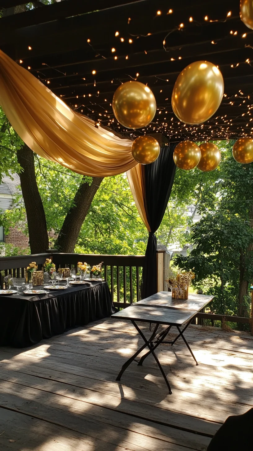 Elegant Outdoor Soiree: Create a Stunning Atmosphere with Draped Fabrics and Twinkling Lights