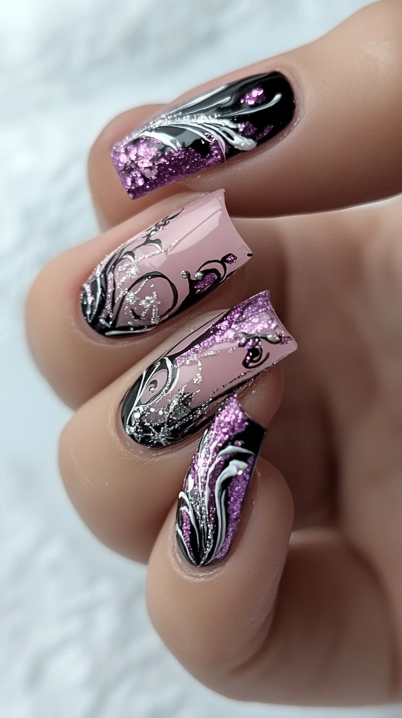 Elegant Swirls and Dazzling Glitter: The Perfect Nail Art for Any Occasion