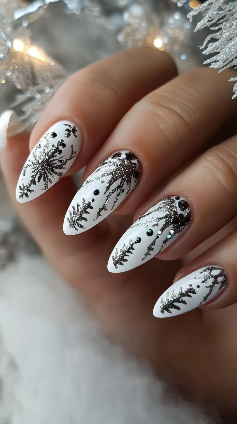 Elegant Winter Wonderland: Frosty White Nails with Glittering Accents