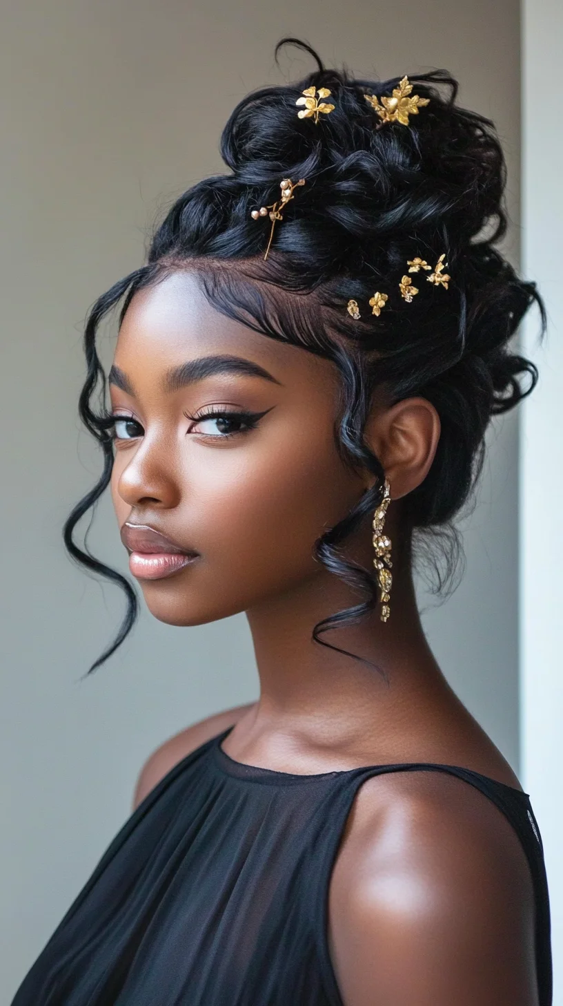 Elevate Your Elegance with a Chic Updo Adorned in Gold Accents