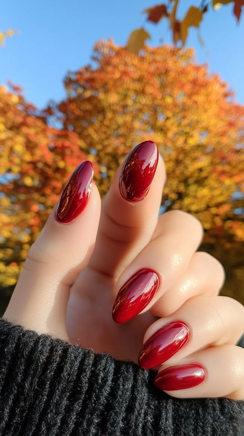 Elevate Your Elegance with Glossy Crimson Almond Nails
