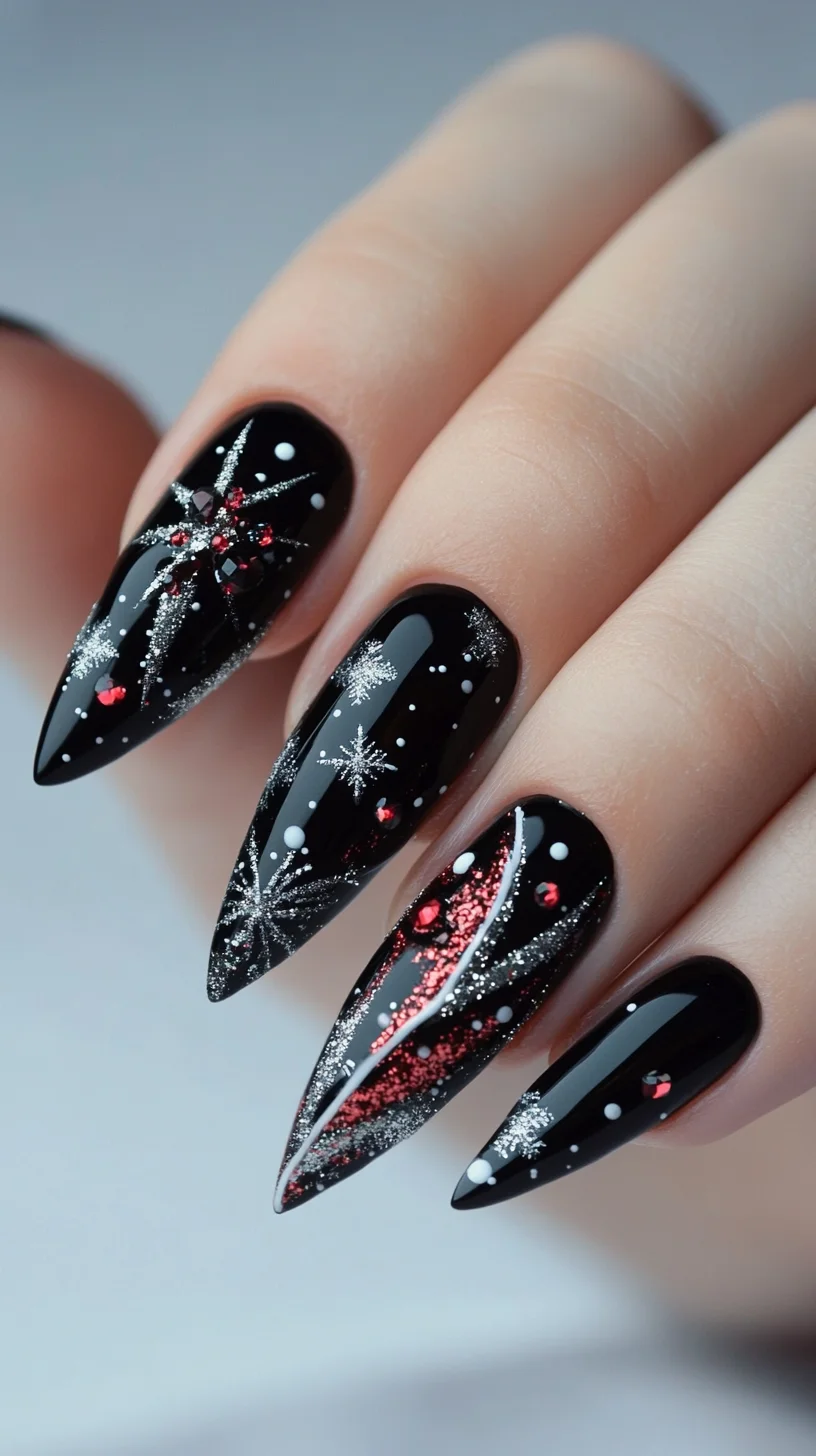 Elevate Your Glam with Stunning Black Winter Wonderland Nail Art