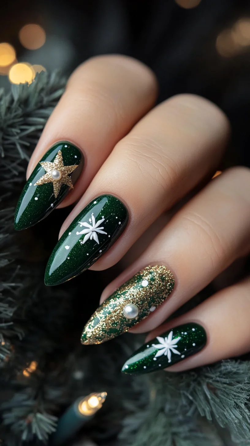 Elevate Your Holiday Look with Glamorous Emerald and Gold Nail Art