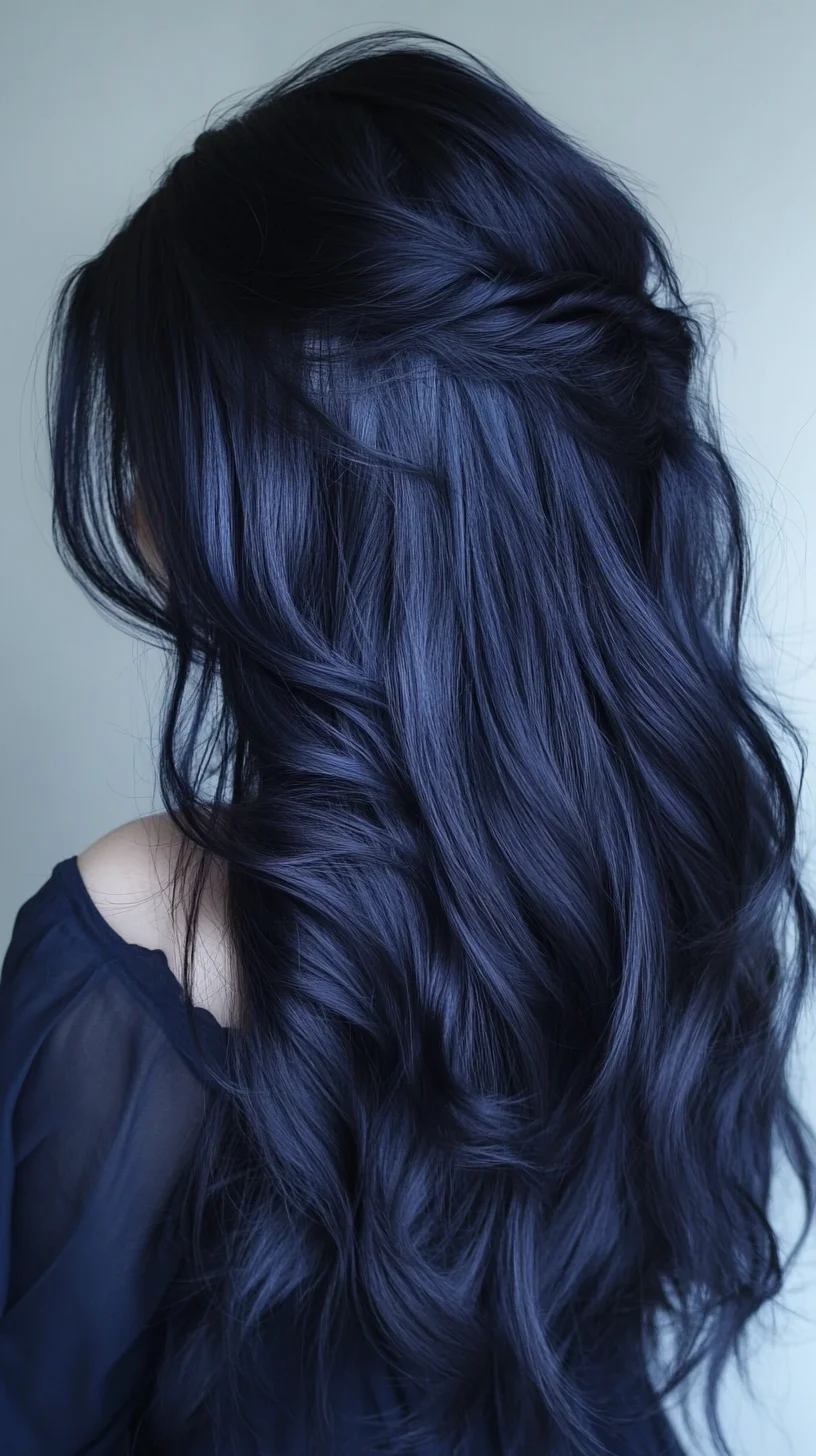 Elevate Your Look: Stunningly Vibrant Long Waves with Deep Blue Tones
