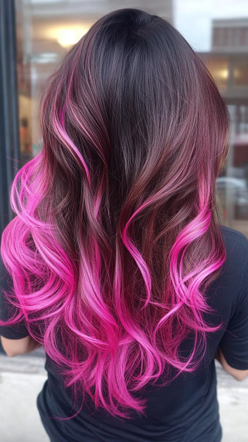 Elevate Your Look with Stunning Dark-to-Pink Ombre Waves!
