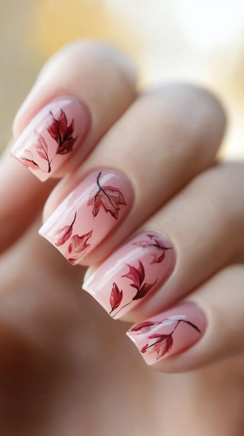 Embrace Autumn Elegance: Chic Neutral Nails with Delicate Leaf Designs