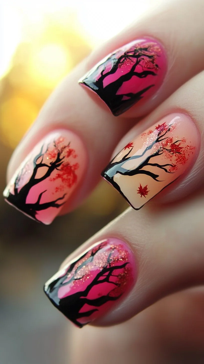 Embrace Autumn Elegance with Enchanting Ombre Tree Nail Art