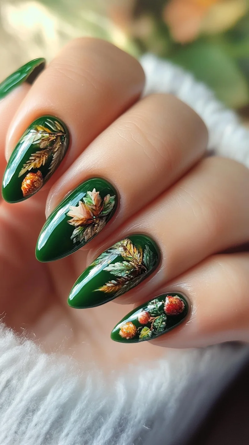 Embrace Autumn Elegance with Gorgeous Green and Gold Nail Art