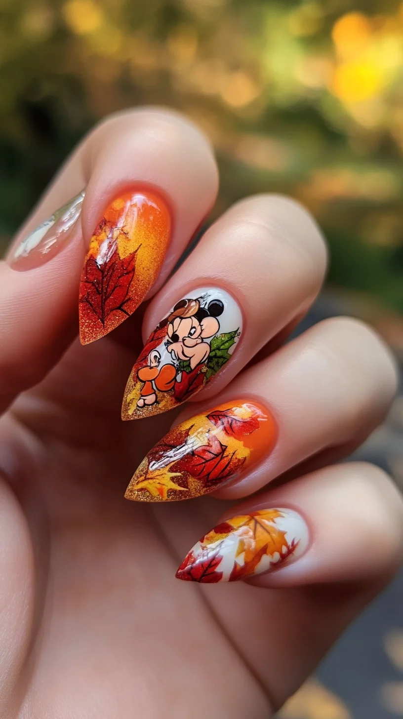 Embrace Autumn Vibes with Playful Mickey Mouse Nail Art!