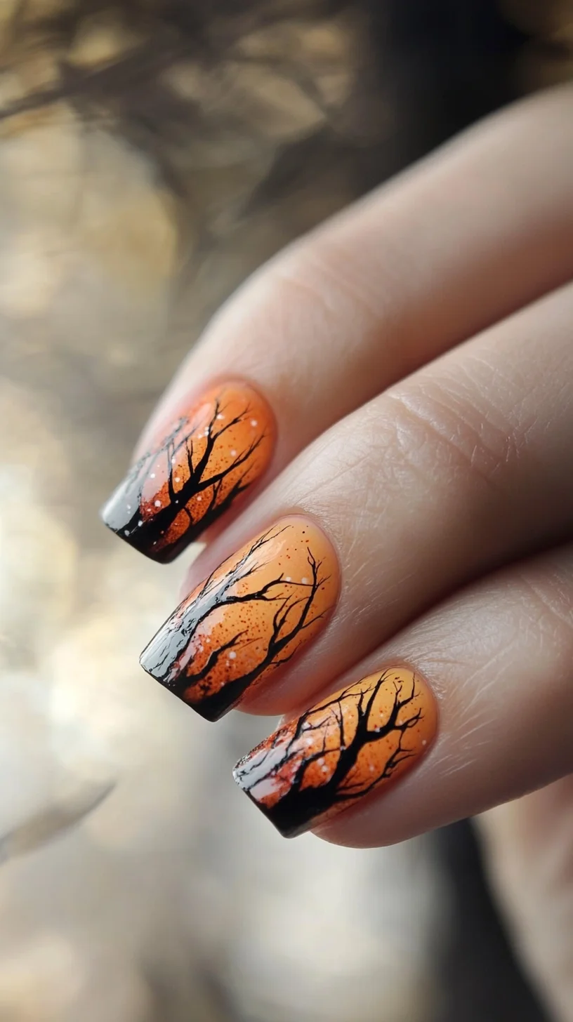 Embrace Autumn Vibes with Stunning Sunset Silhouette Nails