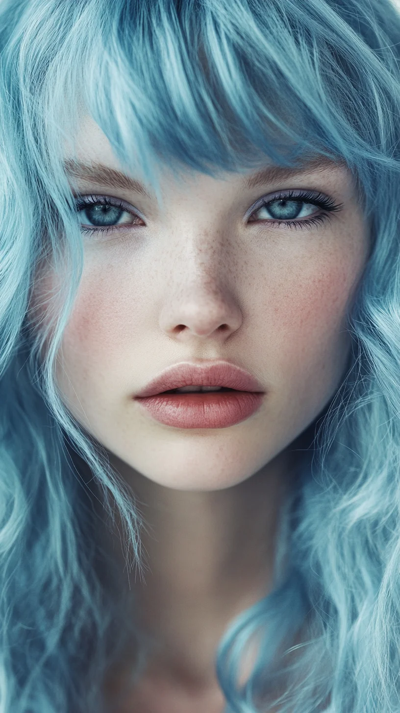 Embrace Boldness: The Ice Blue Dream with Soft Waves and Bangs