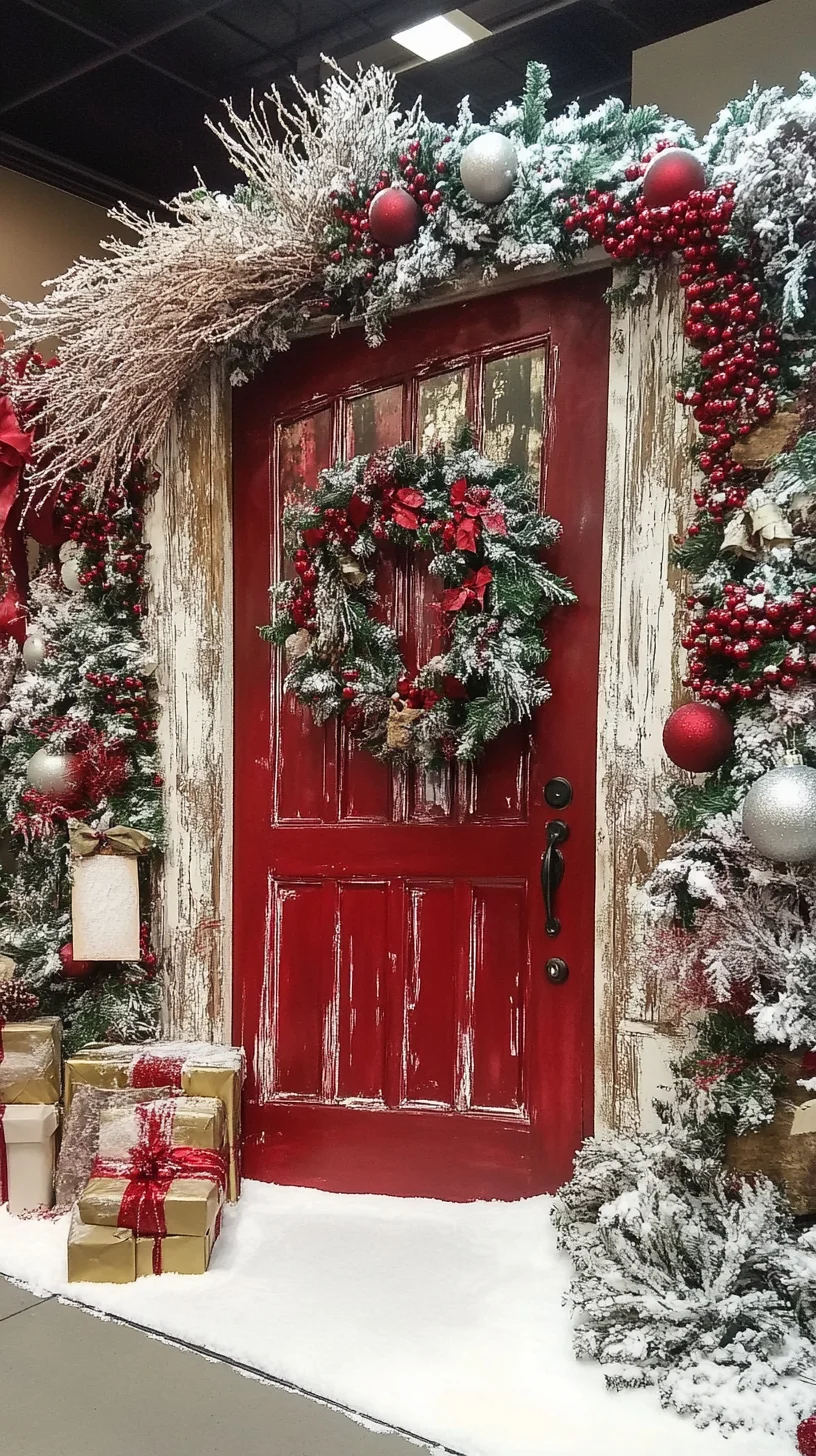 Embrace Cozy Cheer: Festive Red Door Decor for a Heartwarming Welcome