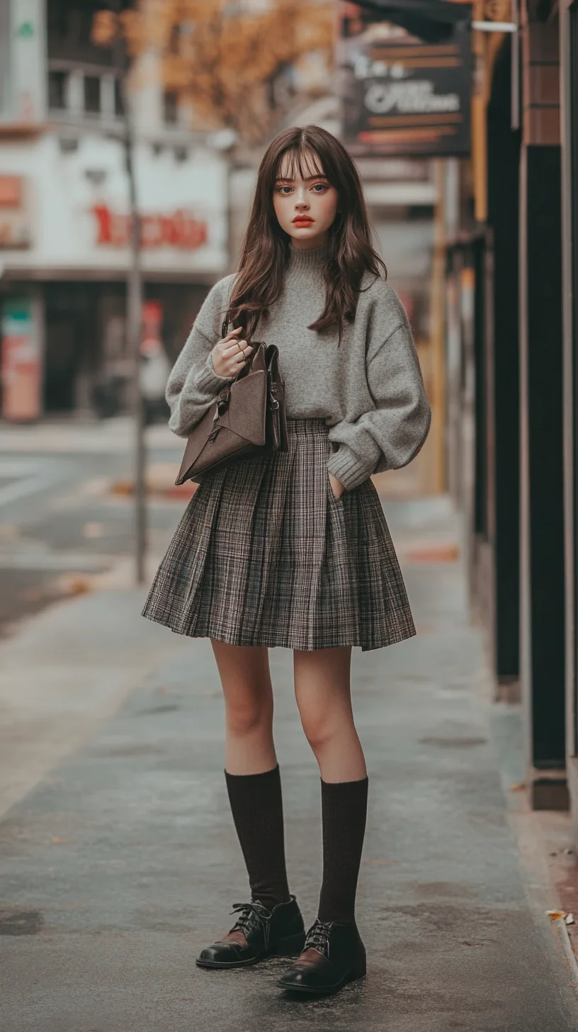 Embrace Cozy Elegance with a Chic Sweater and Plaid Skirt Ensemble