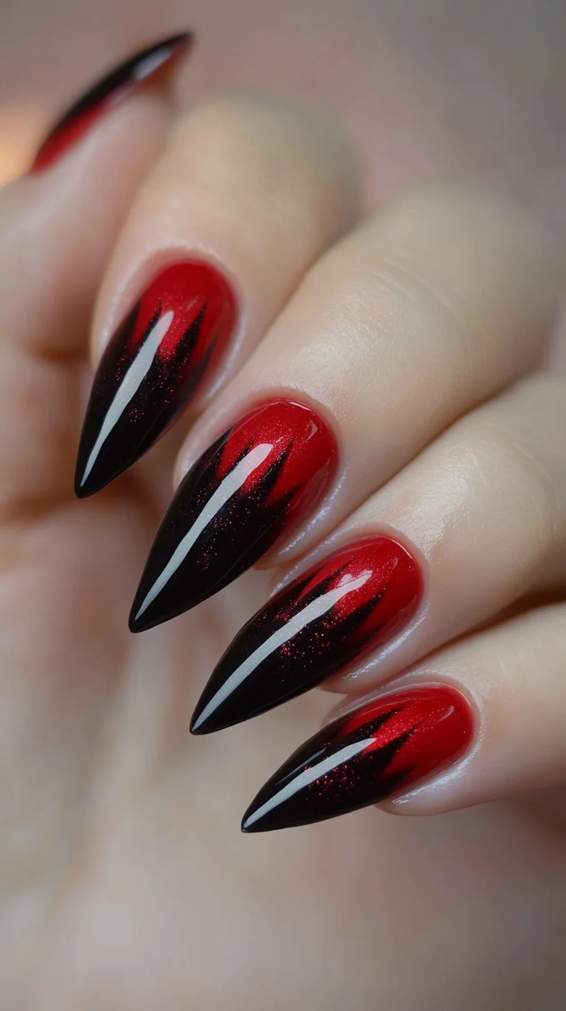 Embrace Edgy Elegance with Bold Red and Black Stiletto Nails