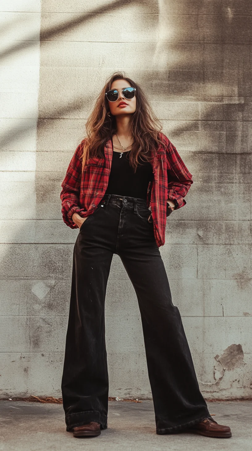 Embrace Effortless Chic with Oversized Flannel and Flared Denim
