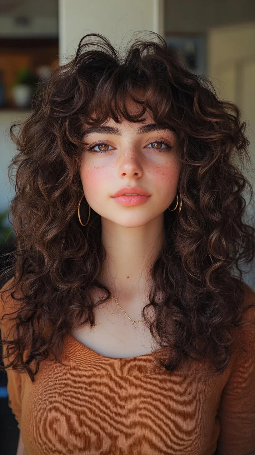 Embrace Effortless Elegance: The Lush Curly Hairstyle with Playful Bangs