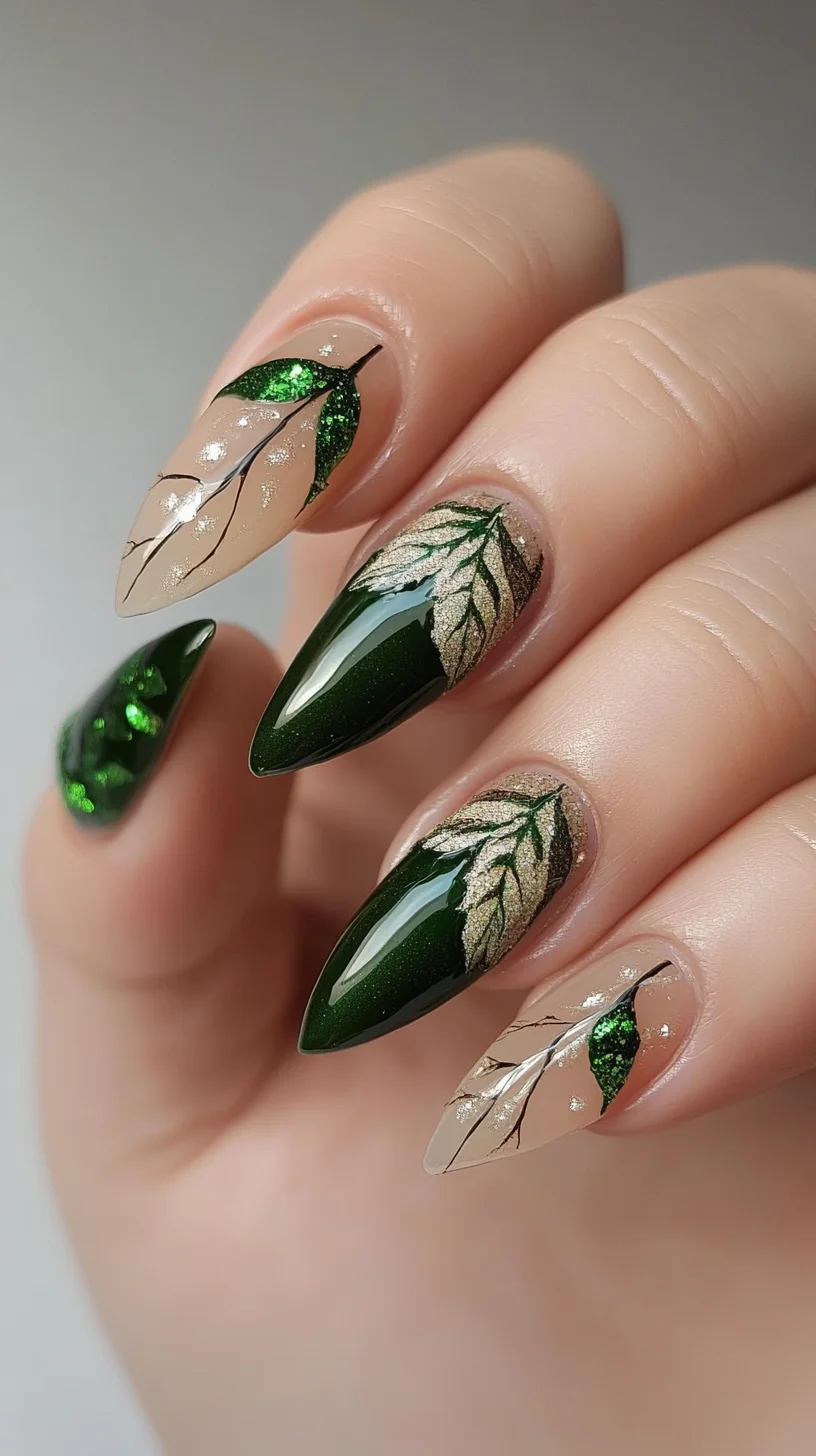 Embrace Nature with Elegant Green Leaf Nail Art: Perfect for Every Occasion!