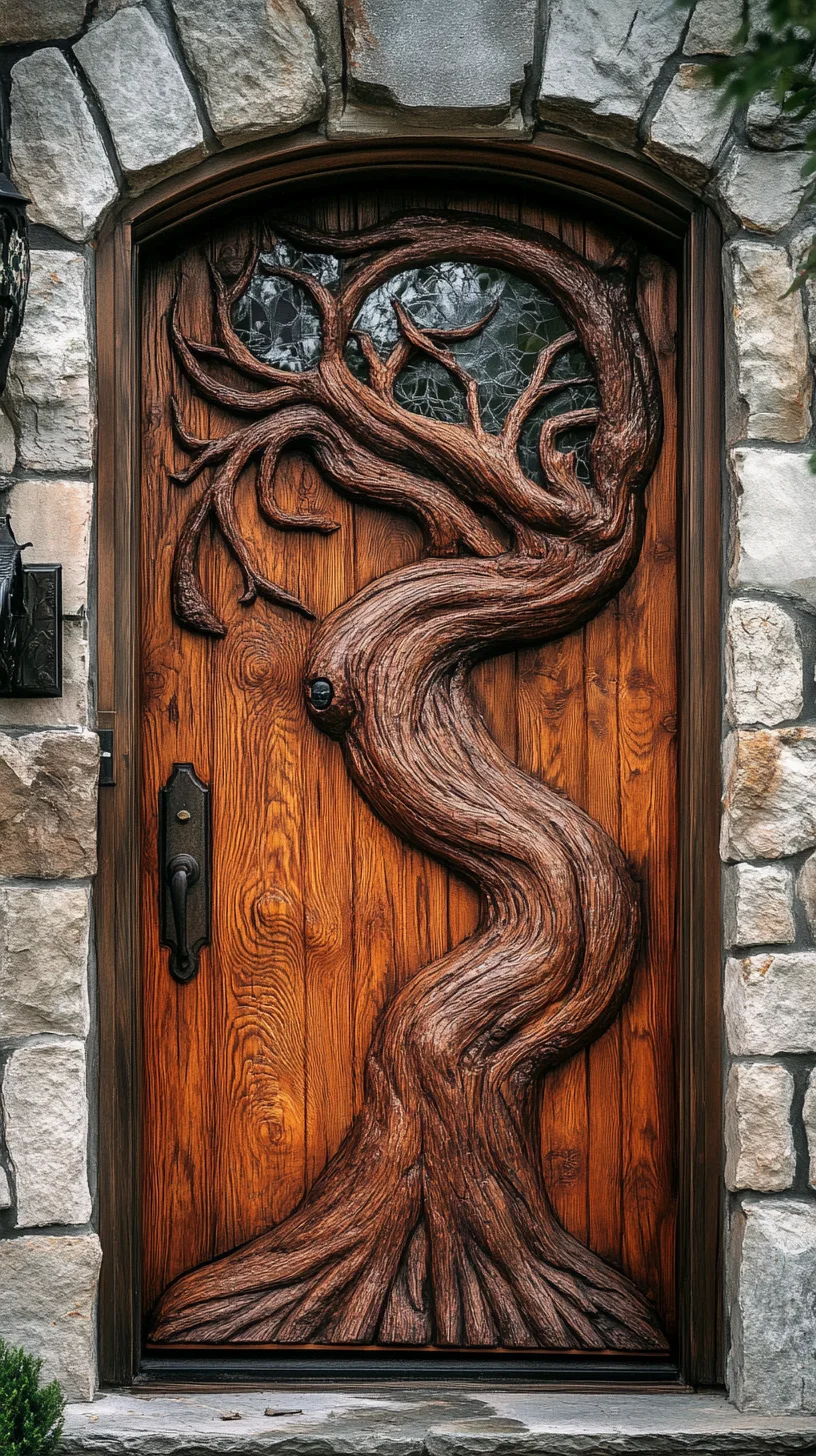 Embrace Nature with This Stunningly Carved Tree-Embellished Front Door