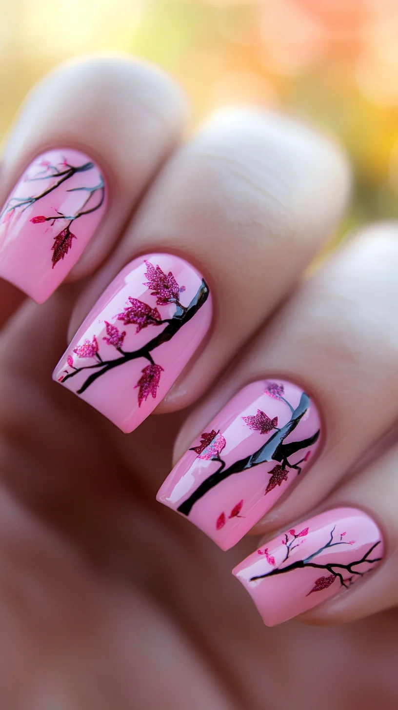 Embrace Nature's Beauty with Pink Cherry Blossom Nail Art