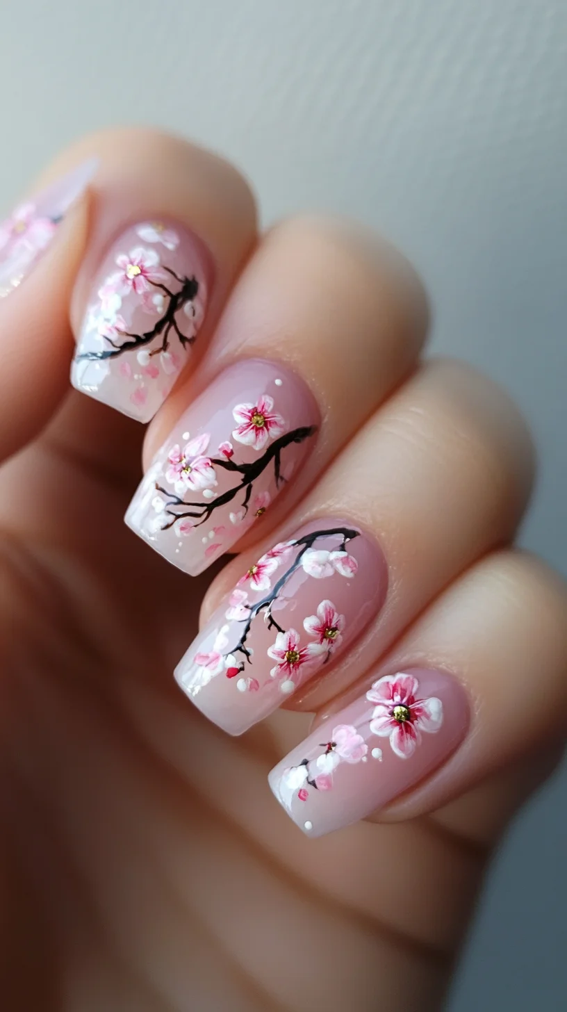 Embrace Spring with Delicate Cherry Blossom Nail Art for a Fresh and Elegant Look