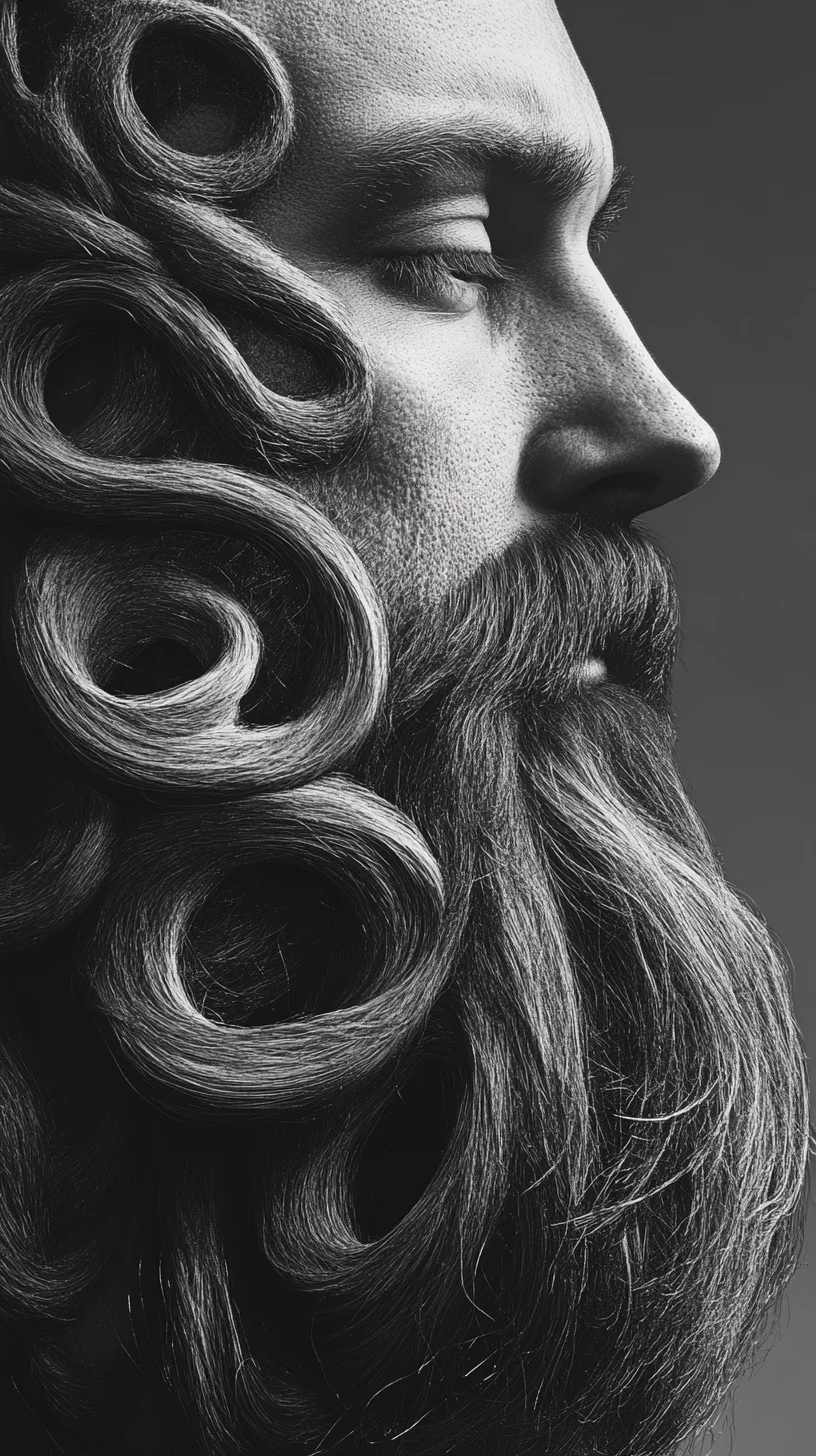 Embrace the Bold Curls: A Unique Sculpted Beard Style for the Adventurous Groom