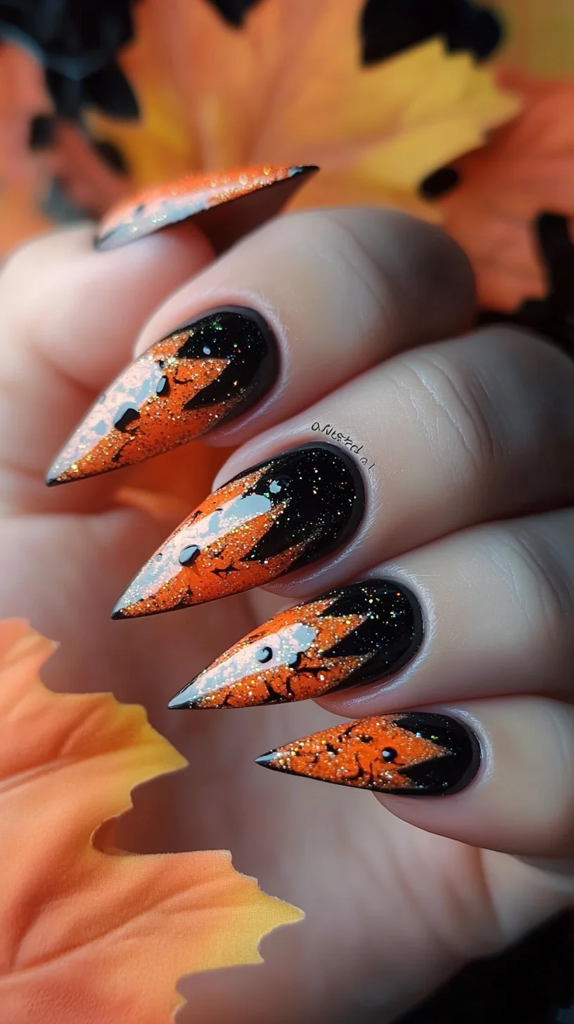 Embrace the Bold: Fiery Orange and Black Autumn Nail Art