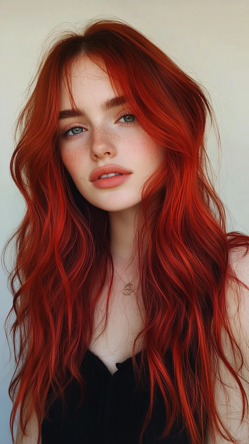 Embrace the Bold: Luscious Waves with Fiery Red Highlights