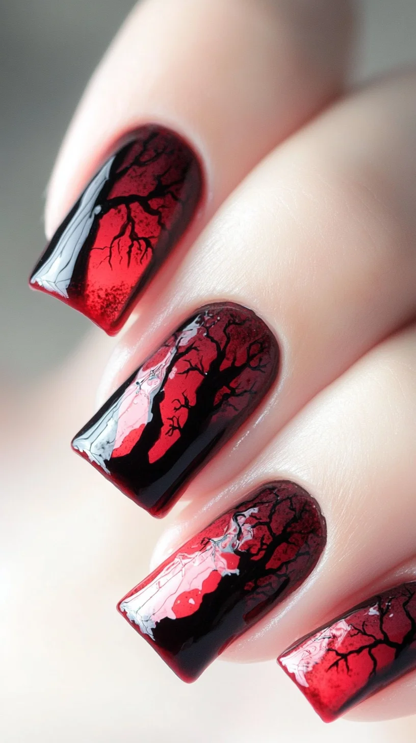 Embrace the Dark Elegance of Autumn-Inspired Tree Branch Nail Art