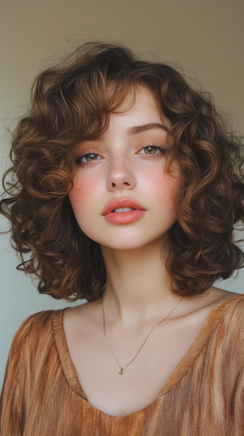 Embrace the Volume: The Chic Curly Bob with Soft Bangs