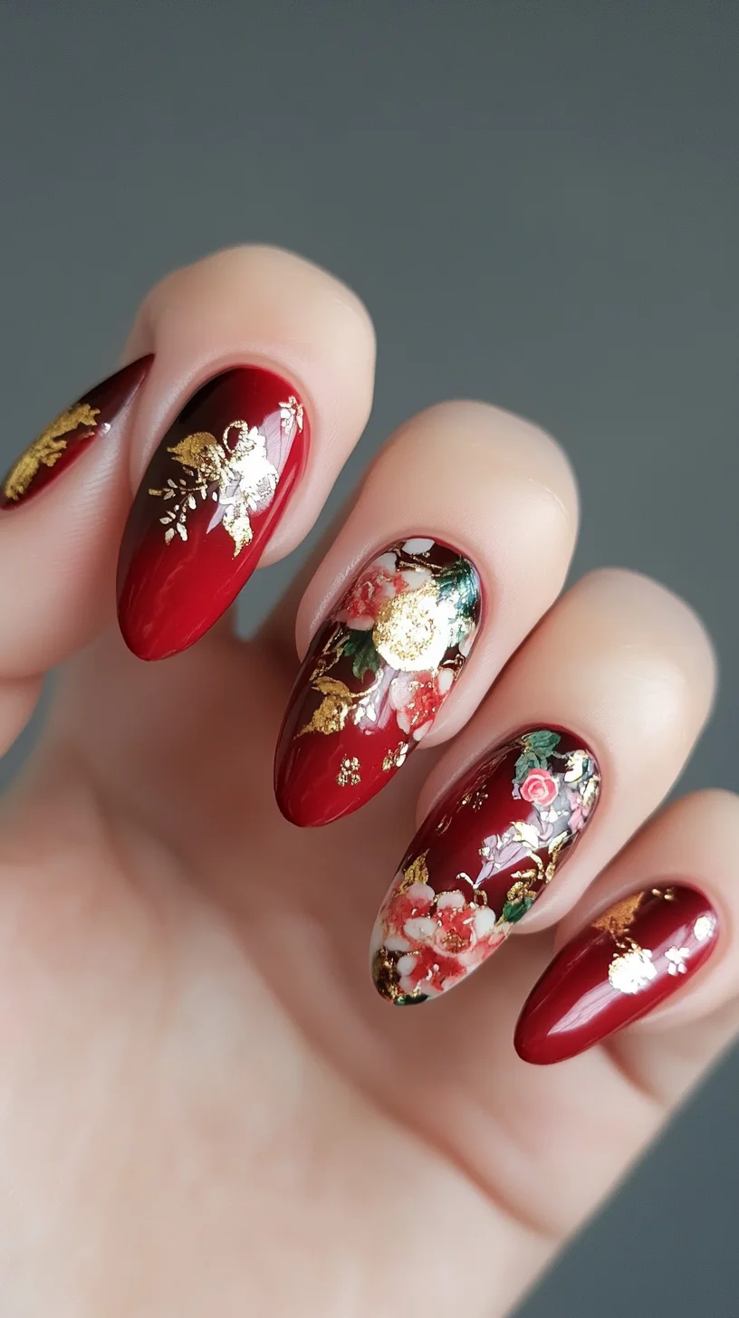 Enchanting Burgundy Elegance with Floral and Gold Accents