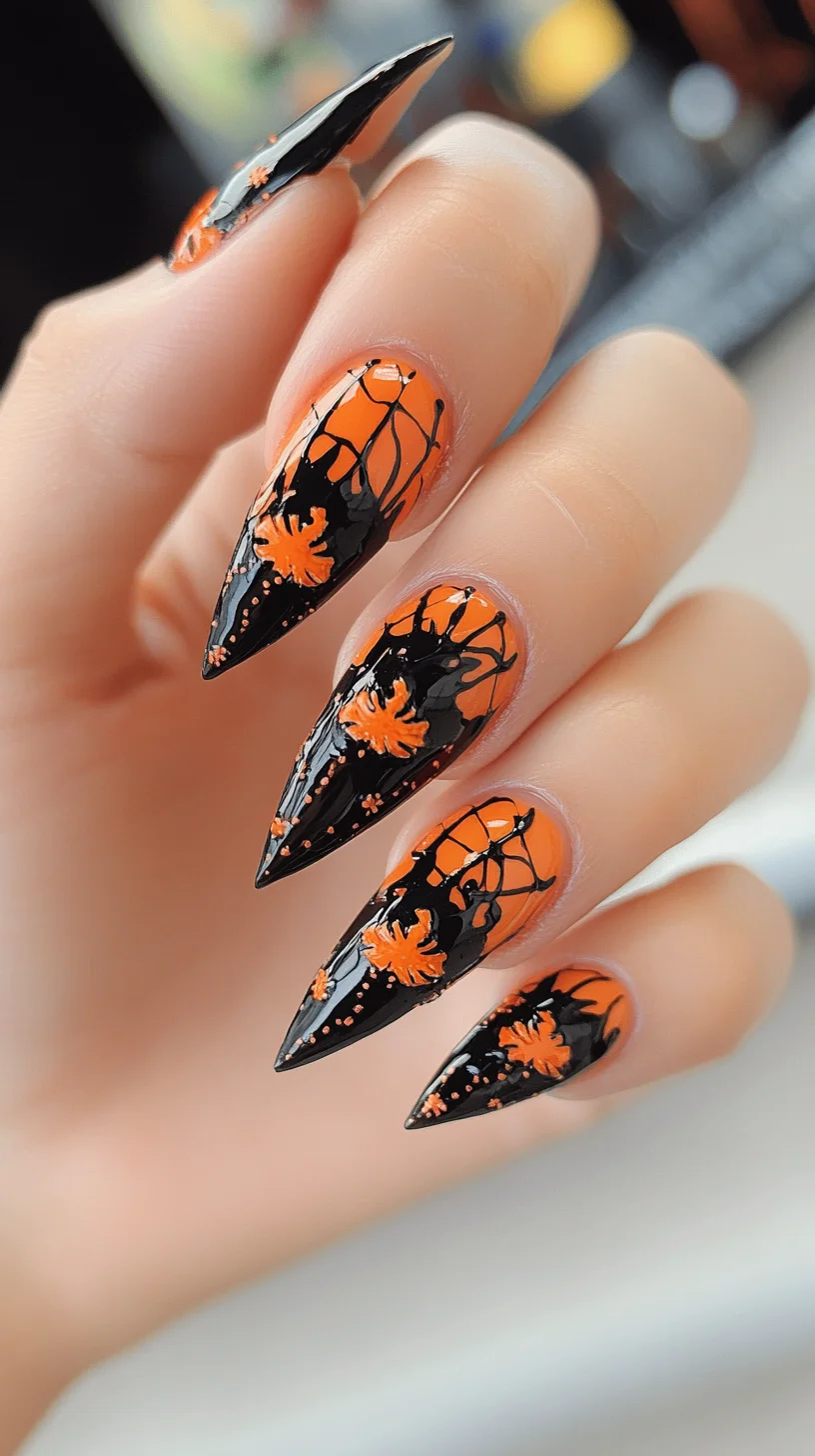 Enchanting Halloween Nail Art: Bold Black and Orange Elegance
