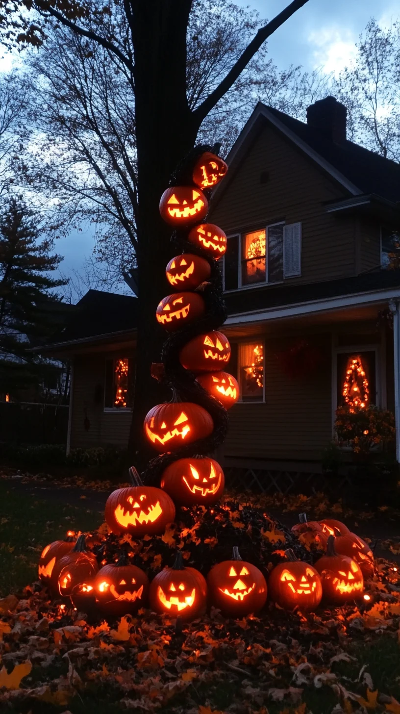 Enchanting Outdoor Halloween Décor: Spiraling Pumpkins for a Spooktacular Gaze